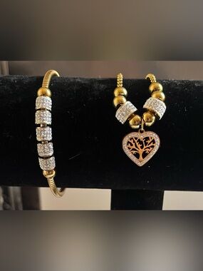 NWOT Stainless Steel Heart Tree Pendant Necklace and Bracelet
